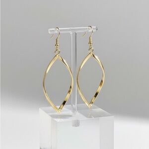 Gold Abstract Twist Marquise Dangle Earrings - Elegant & Lightweight